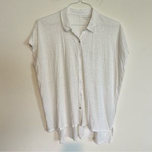Eileen Fisher Women White 100% Organic Linen Button Front Top Collar Oversize L